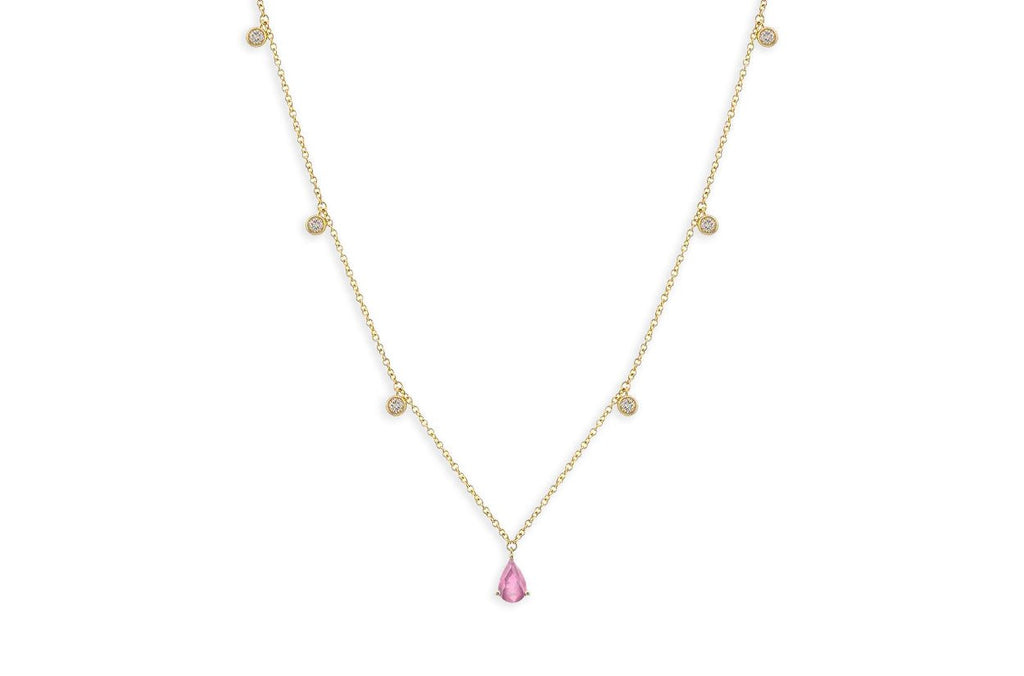 Necklace 14kt Gold Pear Shape Gemstones & Diamonds - Albert Hern Fine Jewelry