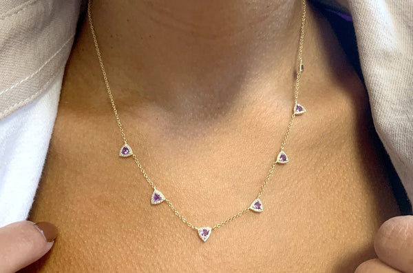 Necklace 14kt Gold Trillion Amethyst & Diamond - Albert Hern Fine Jewelry