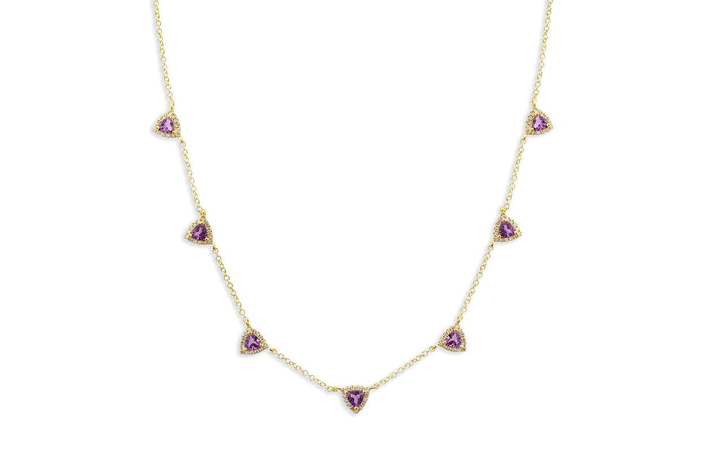 Necklace 14kt Gold Trillion Amethyst & Diamond - Albert Hern Fine Jewelry