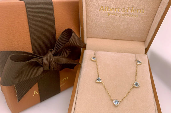Necklace 14kt Gold Trillion Blue Topaz & Diamond - Albert Hern Fine Jewelry