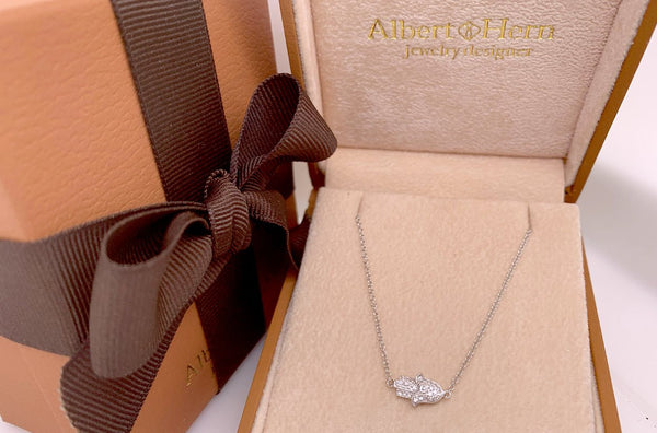 Necklace 14kt White Gold Hamsa Hand with Diamonds - Albert Hern Fine Jewelry