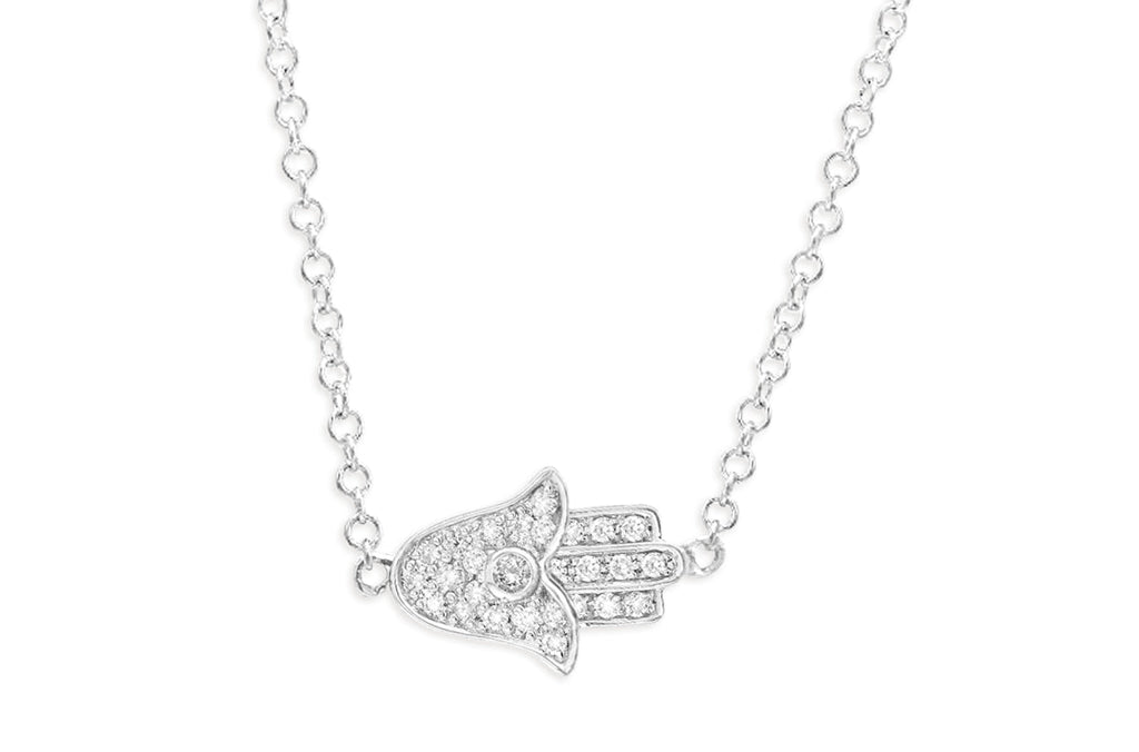 Necklace 14kt White Gold Hamsa Hand with Diamonds - Albert Hern Fine Jewelry