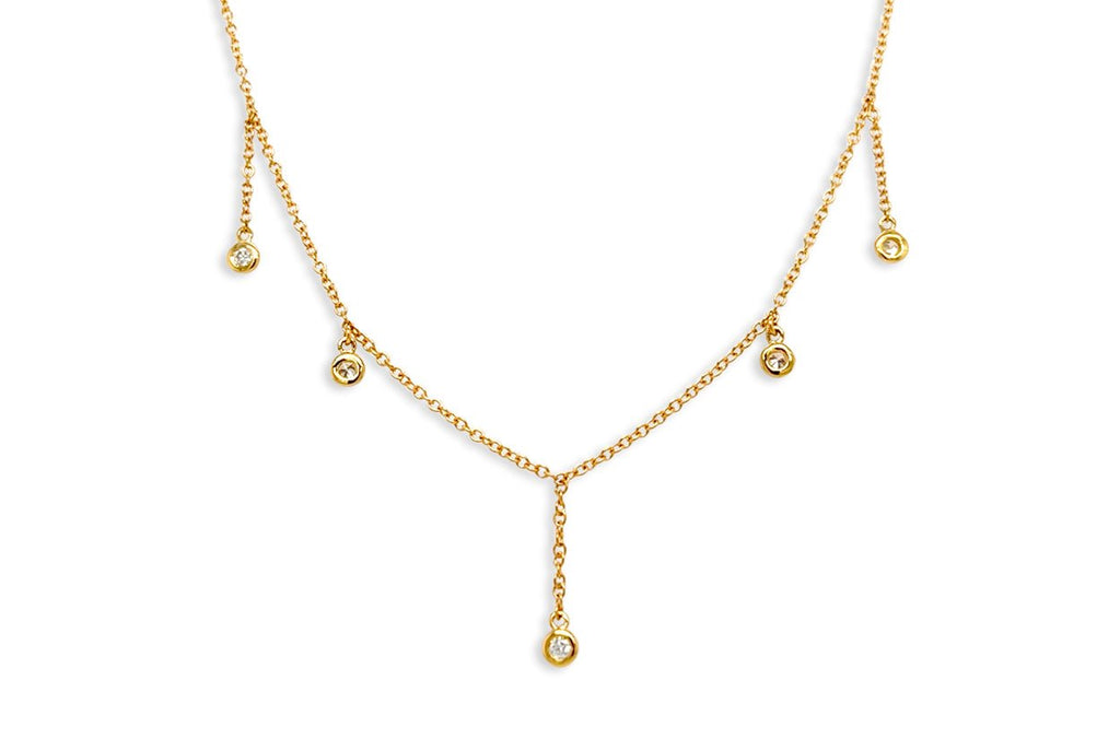 Necklace 18kt Gold & 5 Hanging Diamonds - Albert Hern Fine Jewelry