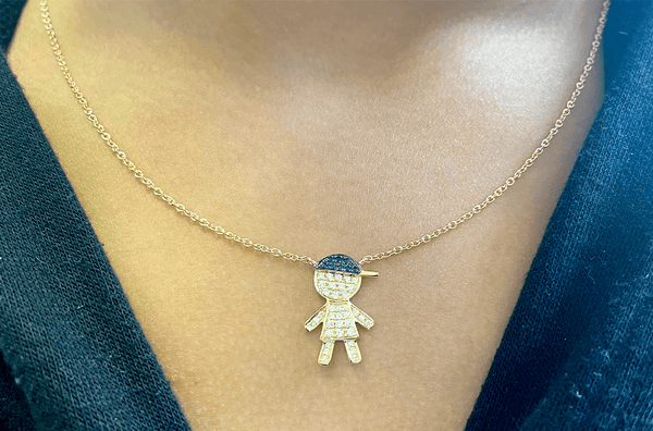 Necklace 18kt Gold Boy with Sapphire Hat & Diamonds - Albert Hern Fine Jewelry