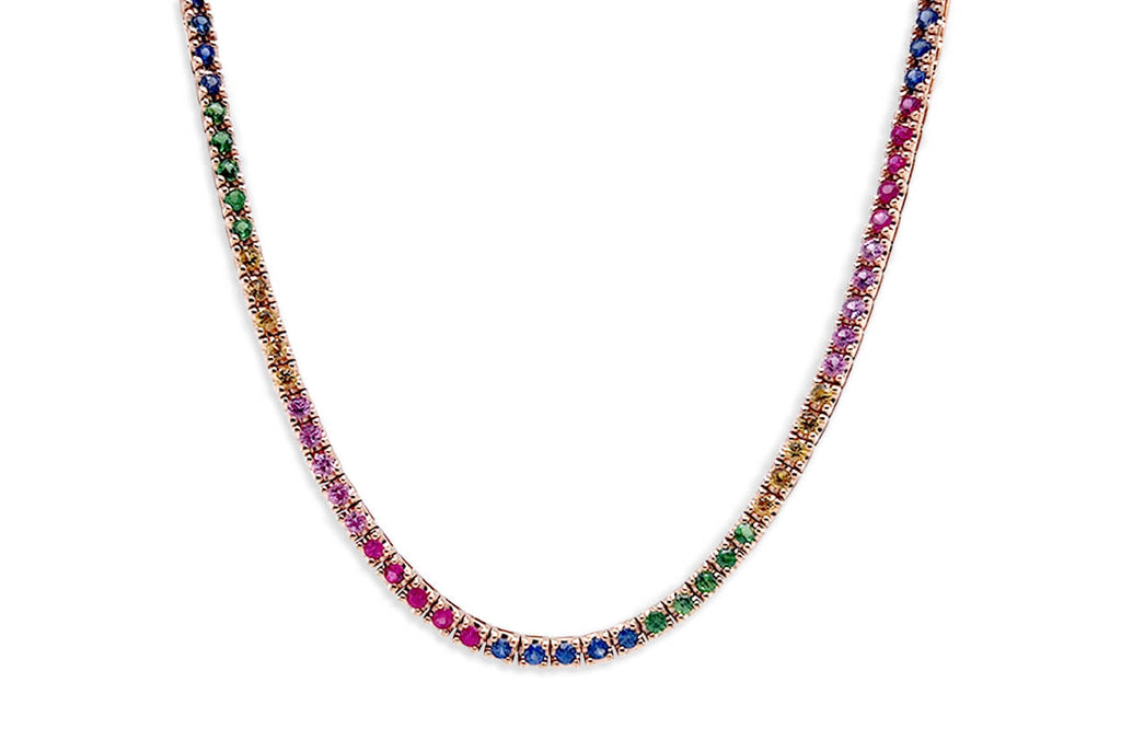 Necklace 18kt Gold Multicolor Sapphires & Tsavorites Tennis - Albert Hern Fine Jewelry