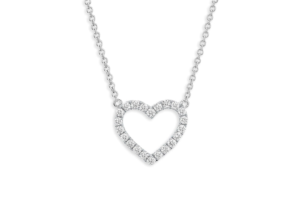 Necklace 18kt Gold Open Heart with Diamonds - Albert Hern Fine Jewelry