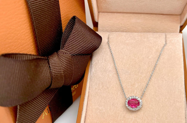 Necklace 18kt Gold Oval Pink Sapphire & Pave Diamonds - Albert Hern Fine Jewelry