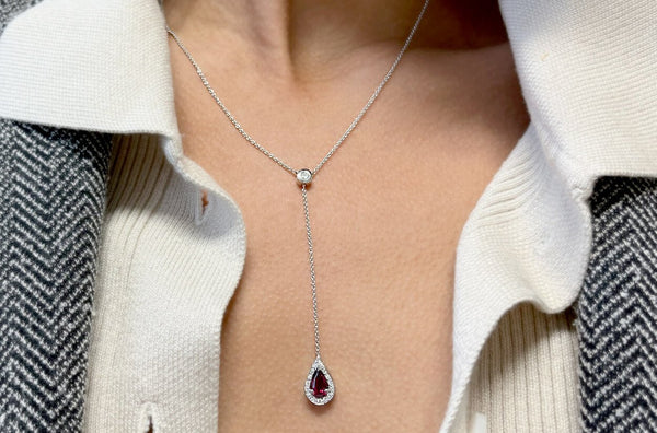 Necklace 18kt Gold Y shape Pear Tourmaline and Diamonds Drop - Albert Hern Fine Jewelry