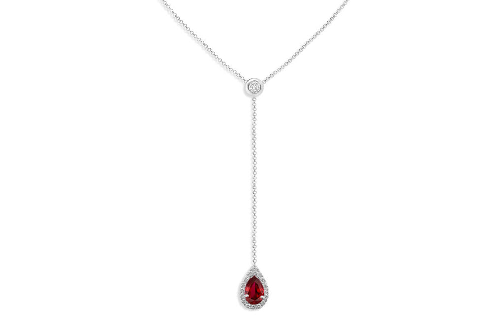 Necklace 18kt Gold Y shape Pear Tourmaline and Diamonds Drop - Albert Hern Fine Jewelry