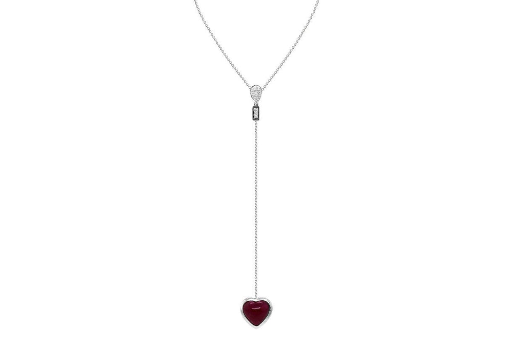 Necklace 18kt Gold Y style with Ruby Heart & Diamonds - Albert Hern Fine Jewelry