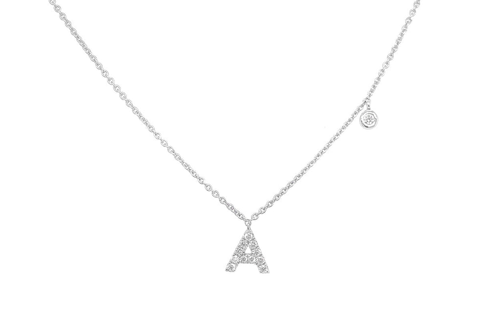 Necklace Initial Letter A White Gold with Diamond - Albert Hern Fine Jewelry