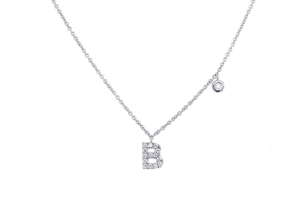 Necklace Initial Letter B White Gold with Diamond - Albert Hern Fine Jewelry