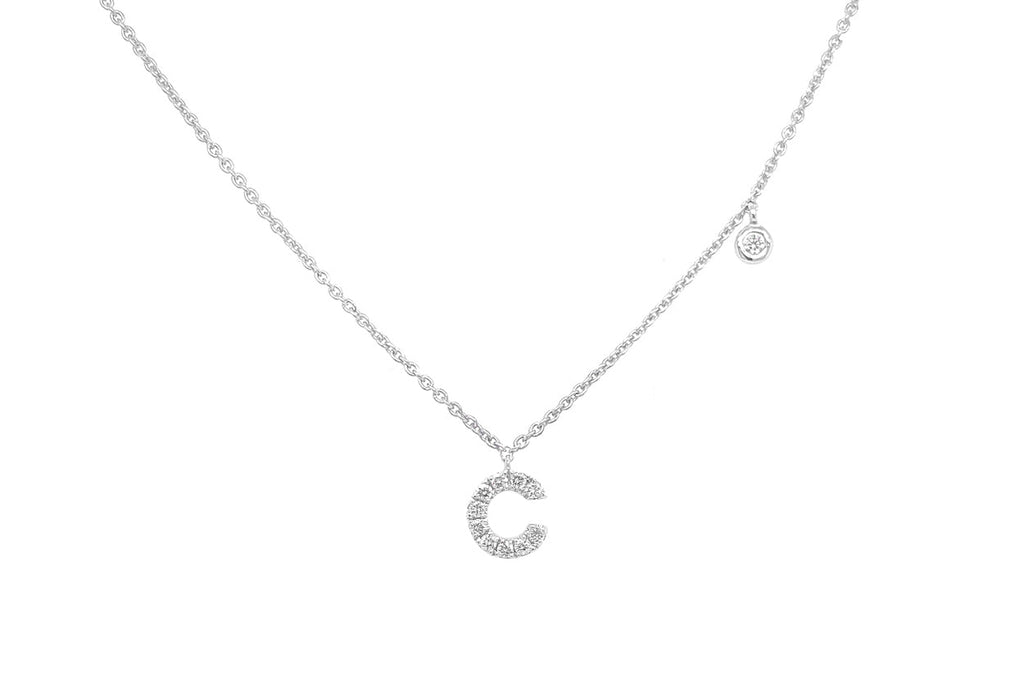 Necklace Initial Letter C White Gold with Diamond - Albert Hern Fine Jewelry