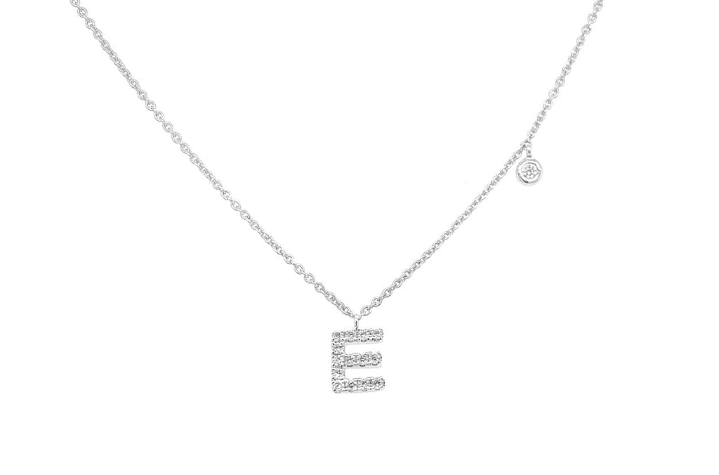 Necklace Initial Letter E White Gold with Diamond - Albert Hern Fine Jewelry