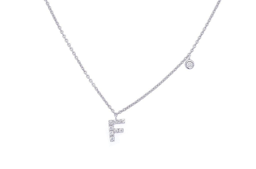 Necklace Initial Letter F White Gold with Diamond - Albert Hern Fine Jewelry