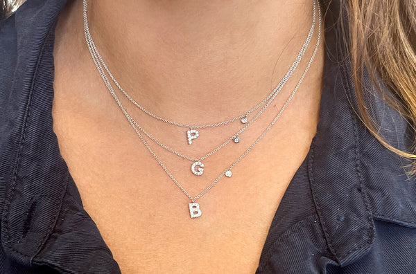 Necklace Initial Letter G White Gold with Diamond - Albert Hern Fine Jewelry