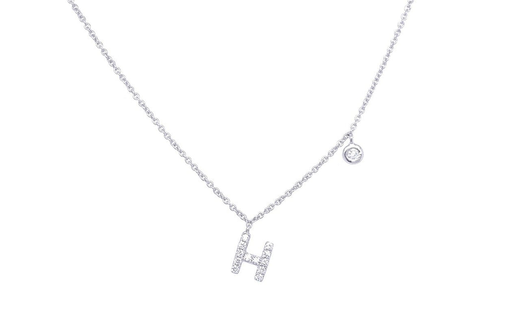 Necklace Initial Letter H White Gold with Diamond - Albert Hern Fine Jewelry