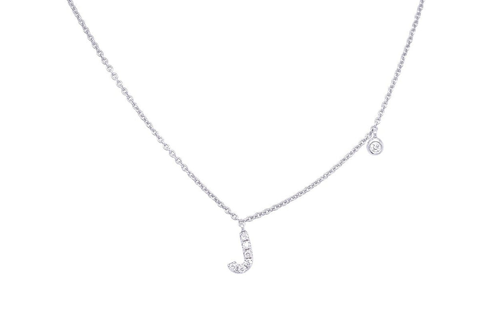 Necklace Initial Letter J White Gold with Diamond - Albert Hern Fine Jewelry