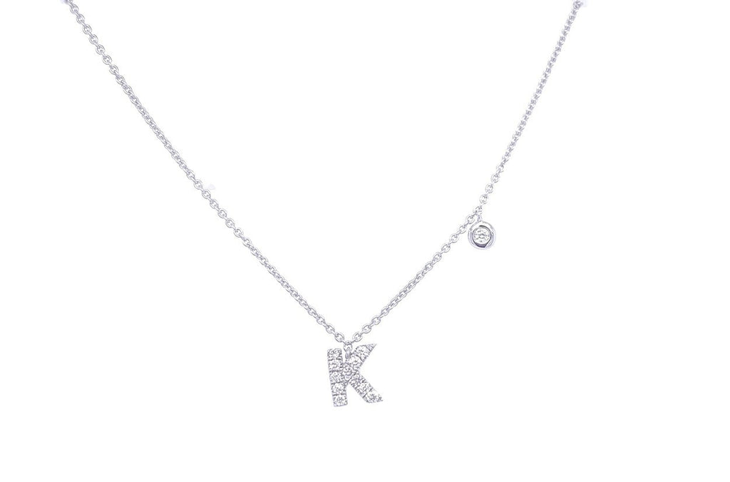 Necklace Initial Letter K White Gold with Diamond - Albert Hern Fine Jewelry