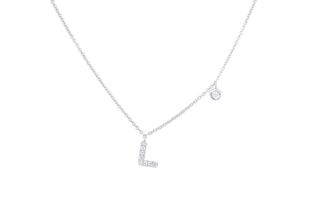 Necklace Initial Letter L White Gold with Diamond - Albert Hern Fine Jewelry