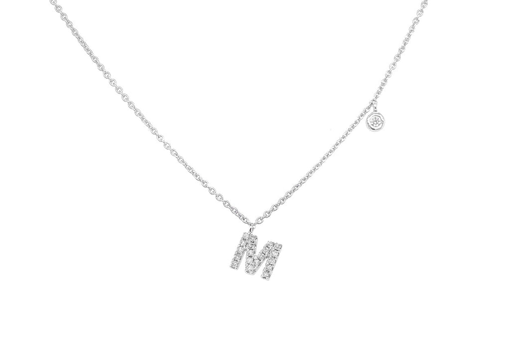 Necklace Initial Letter M White Gold with Diamond - Albert Hern Fine Jewelry