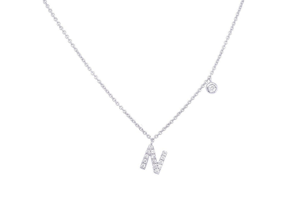 Necklace Initial Letter N White Gold with Diamond - Albert Hern Fine Jewelry