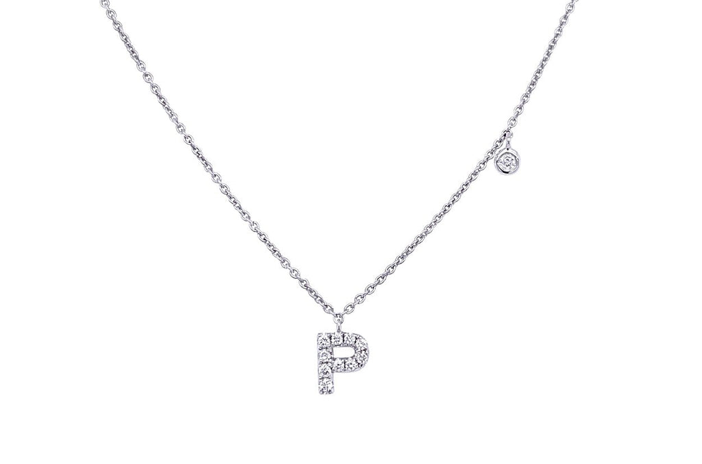 Necklace Initial Letter P White Gold with Diamond - Albert Hern Fine Jewelry