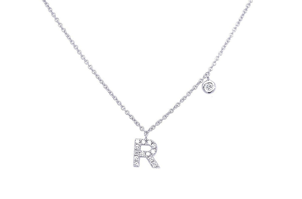 Necklace Initial Letter R White Gold with Diamond - Albert Hern Fine Jewelry