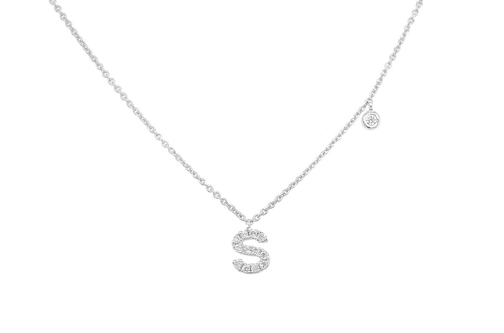 Necklace Initial Letter S White Gold with Diamond - Albert Hern Fine Jewelry