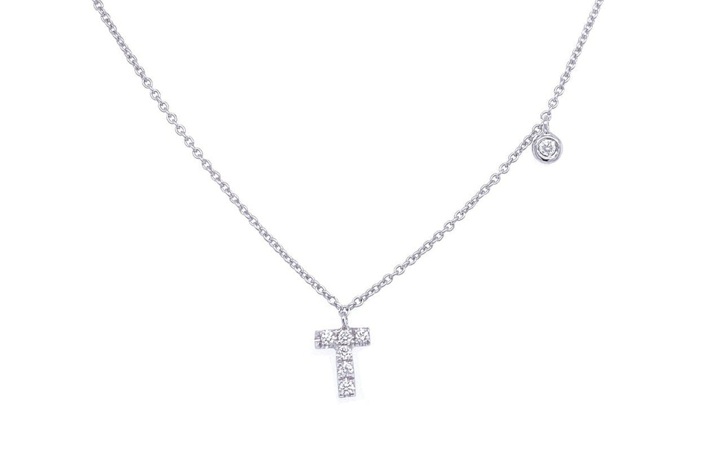 Necklace Initial Letter T White Gold with Diamond - Albert Hern Fine Jewelry