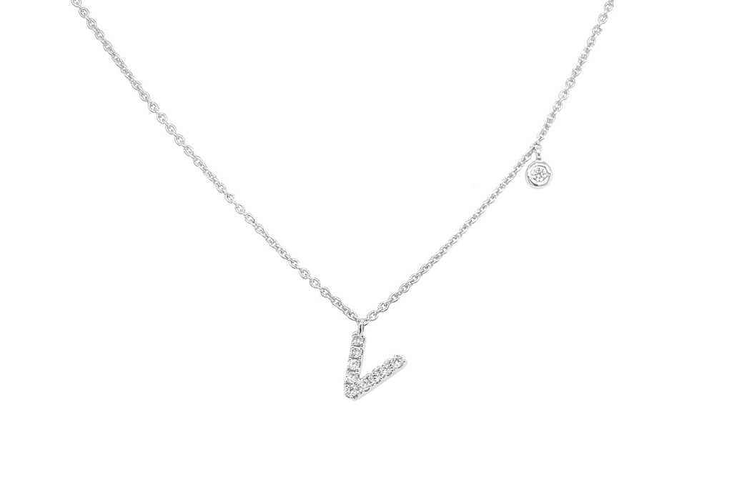 Necklace Initial Letter V White Gold with Diamond - Albert Hern Fine Jewelry