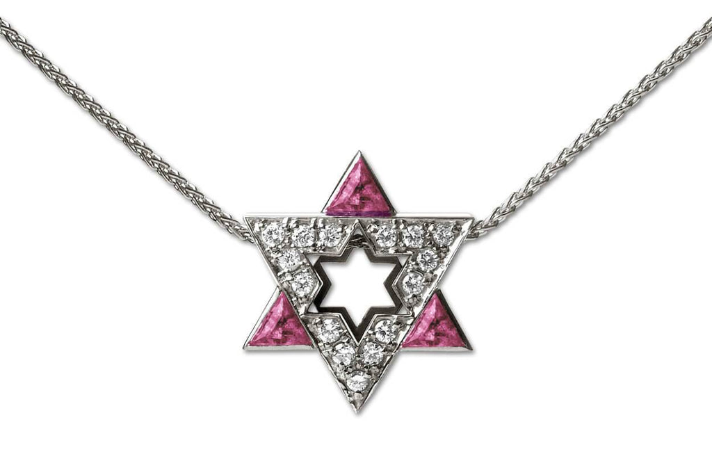Necklace Star White Gold Pink Sapphires & Diamond - Albert Hern Fine Jewelry