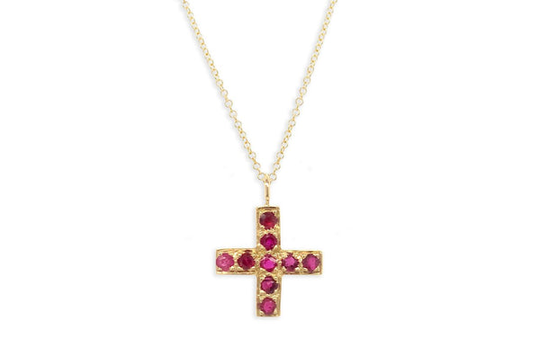 Pendant 14kt Gold & Gemstones Small Cross - Albert Hern Fine Jewelry