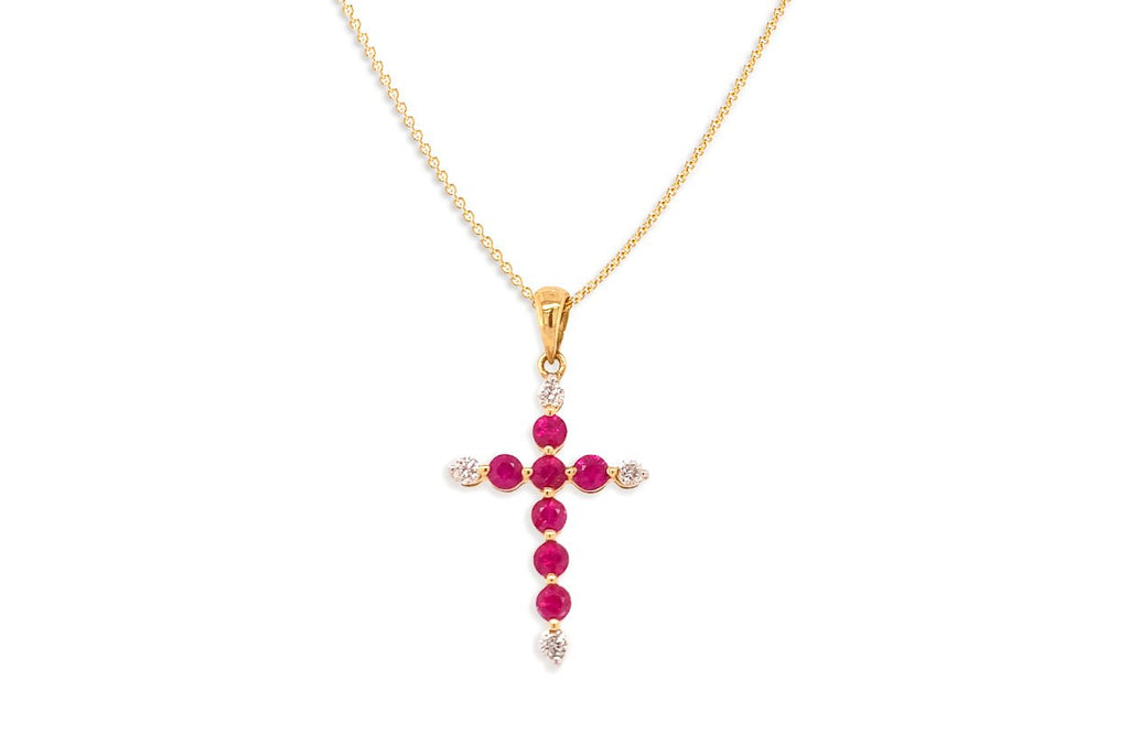 Pendant 18kt Gold Rubies & Diamonds Cross - Albert Hern Fine Jewelry