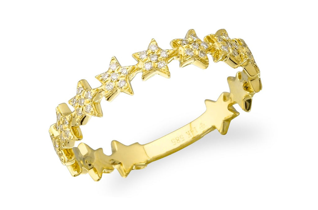 Ring 14kt Gold Half Band Star & Diamonds - Albert Hern Fine Jewelry