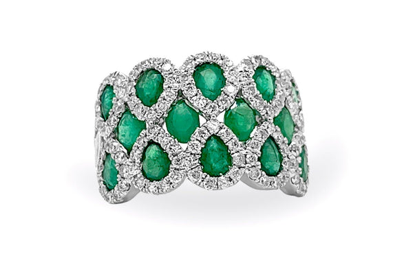 Ring 14kt Gold Multi Row Pear & Oval Emeralds with Diamonds - Albert Hern Fine Jewelry