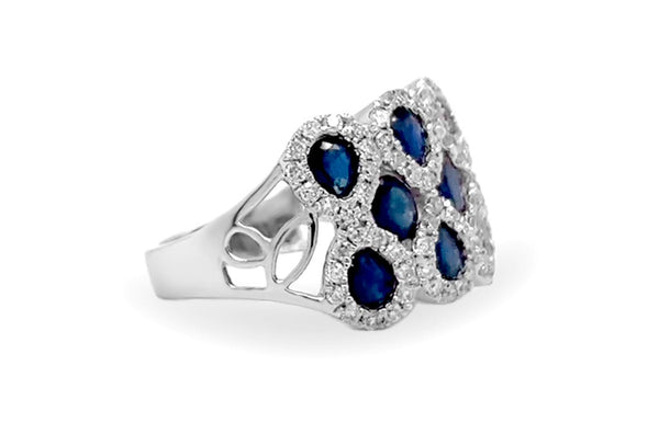 Ring 14kt Gold Multi Row Pear & Oval Sapphires with Diamonds - Albert Hern Fine Jewelry