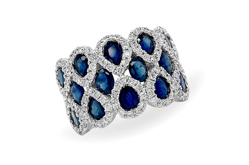 Ring 14kt Gold Multi Row Pear & Oval Sapphires with Diamonds - Albert Hern Fine Jewelry