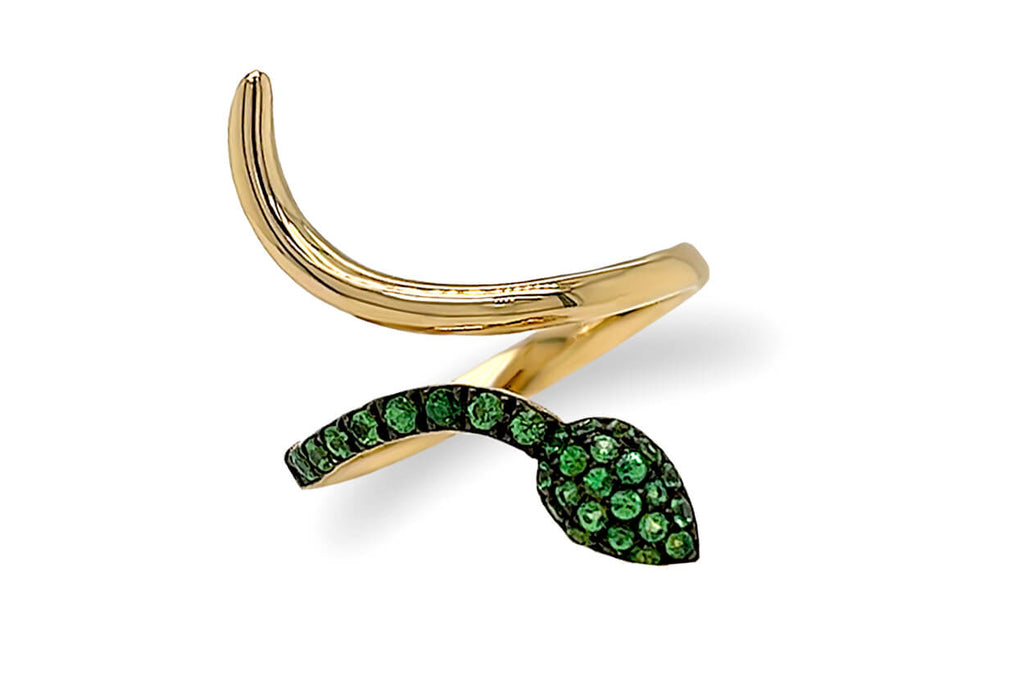 Ring 14kt Gold Snake with Round Tsavorite Garnets - Albert Hern Fine Jewelry