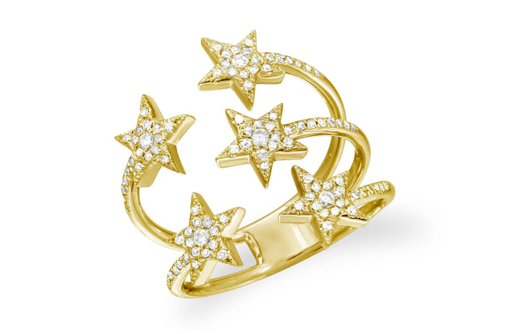 Ring 14kt Gold Stars Wrap & Diamonds - Albert Hern Fine Jewelry