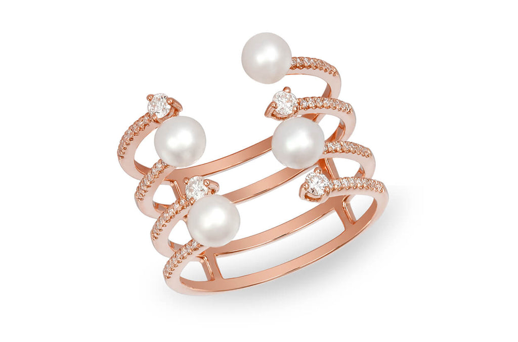 Ring 14kt Rose Gold Fresh Water Pearls & Diamonds - Albert Hern Fine Jewelry