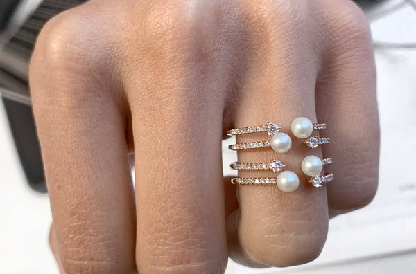 Ring 14kt Rose Gold Fresh Water Pearls & Diamonds - Albert Hern Fine Jewelry