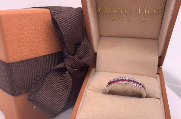 Ring 14kt White Gold Rubies & Diamonds Band - Albert Hern Fine Jewelry