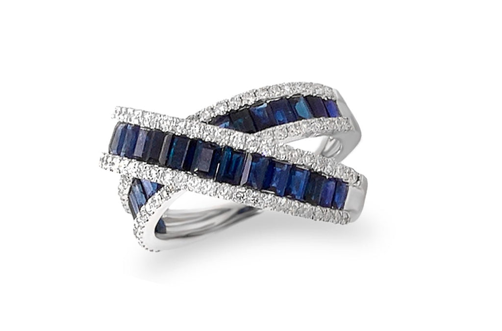 Ring 14kt White Gold Sapphires & Diamonds Criss Cross - Albert Hern Fine Jewelry
