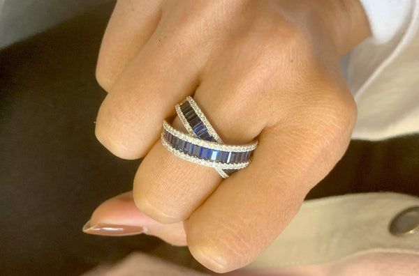 Ring 14kt White Gold Sapphires & Diamonds Criss Cross - Albert Hern Fine Jewelry