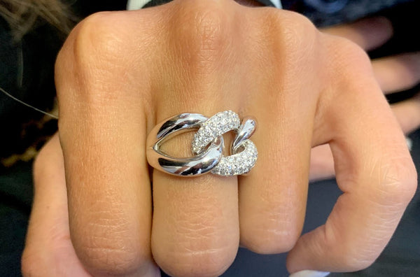 Ring 18kt Gold Big Chain Statement & Diamonds - Albert Hern Fine Jewelry