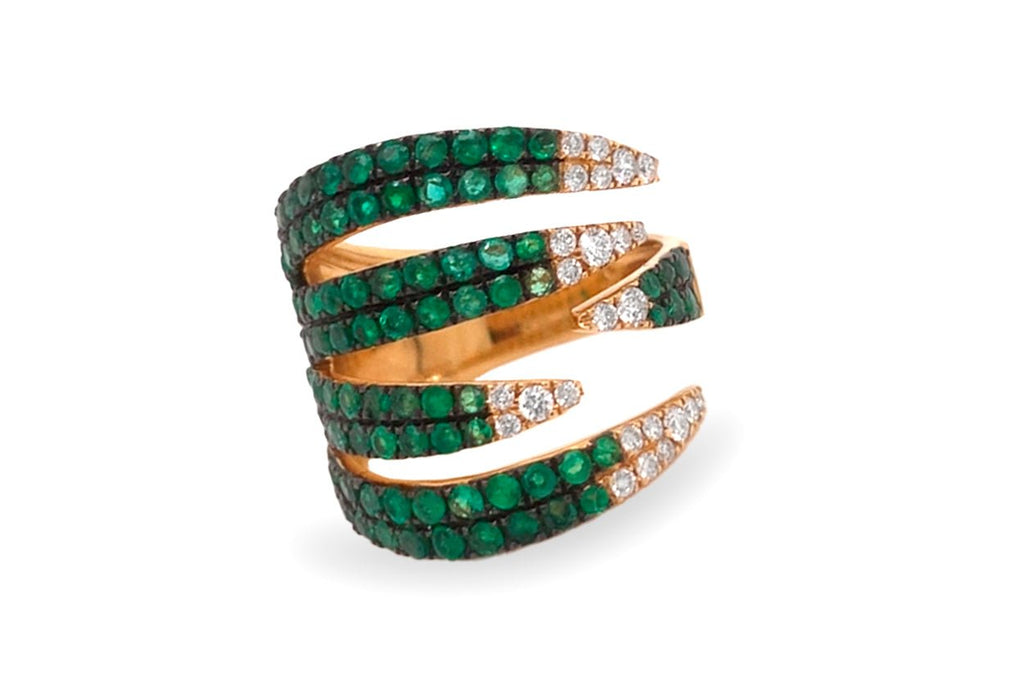 Ring 18kt Gold Claw Wrapping with Emeralds & Diamonds - Albert Hern Fine Jewelry