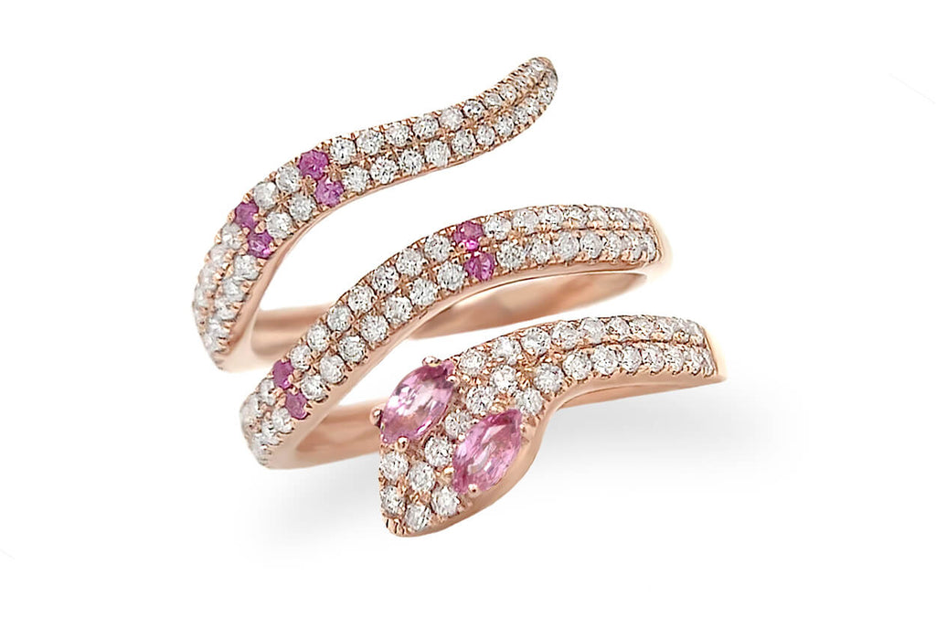 Ring 18kt Gold Coiled Snake Pink Sapphires & Diamonds - Albert Hern Fine Jewelry