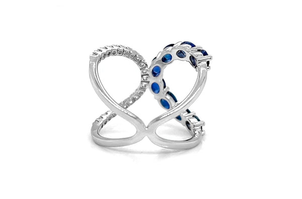 Ring 18kt Gold Criss-Cross Blue Sapphires & Diamonds - Albert Hern Fine Jewelry