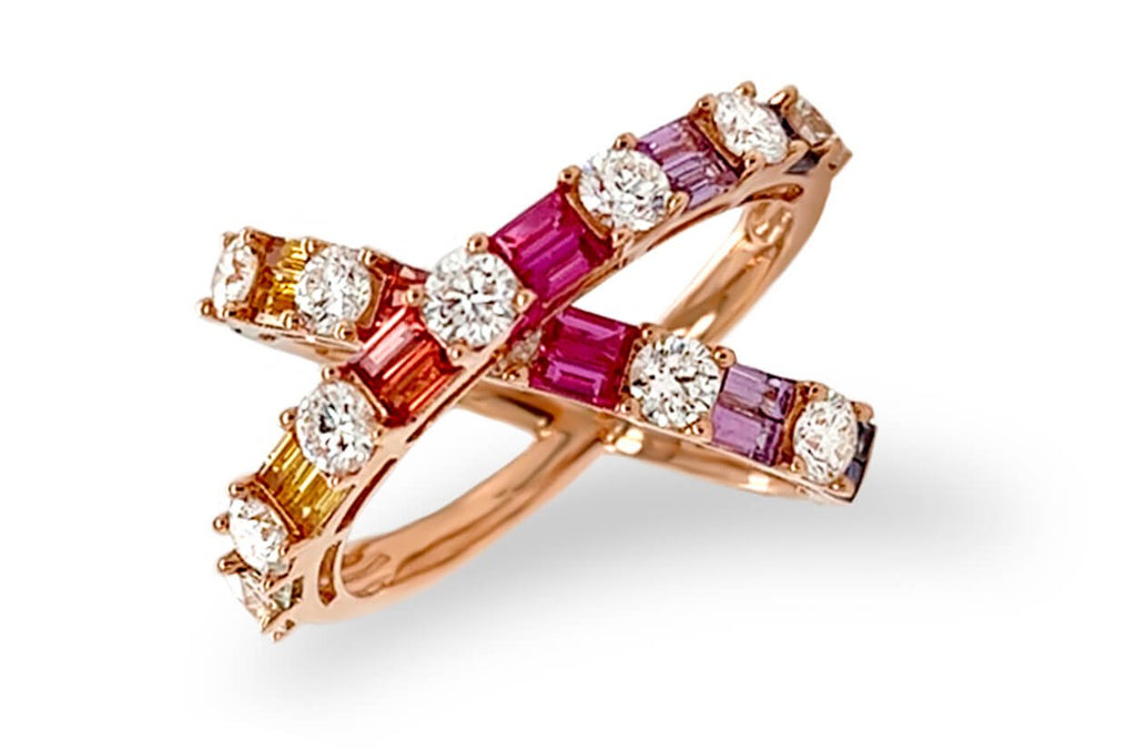 Ring 18kt Gold Criss-Cross Sapphires & Diamonds - Albert Hern Fine Jewelry